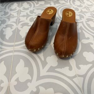 B2 Brown Leather Clogs with Studded Detail size 6